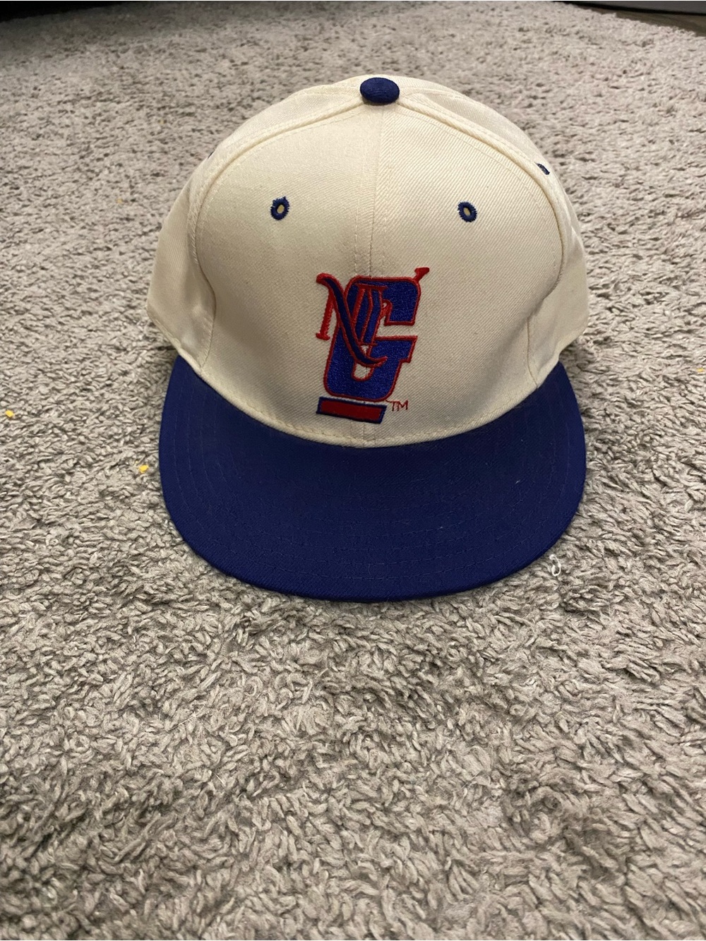 Cream and Blue Embroidered Logo Football Cap New York Giants